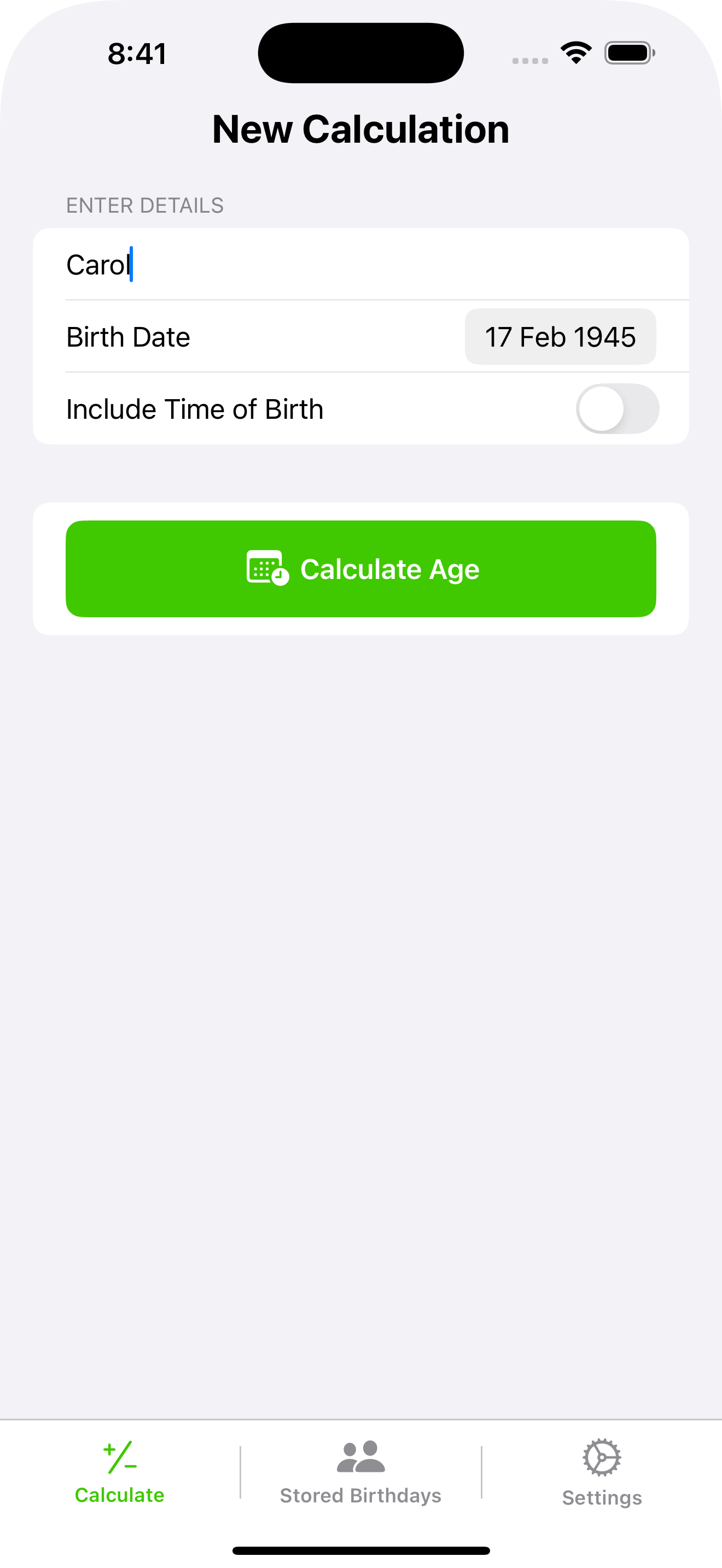 Age Calculator enter details