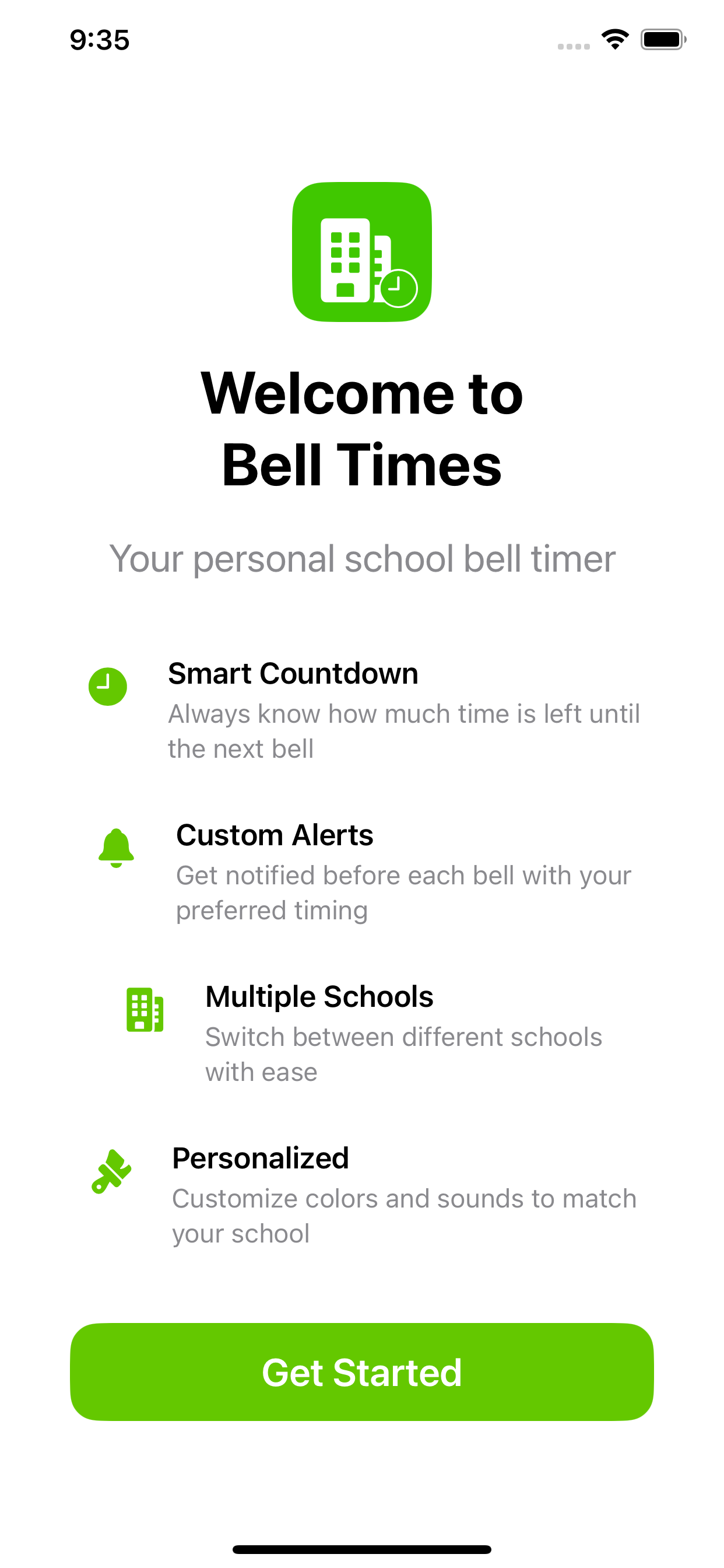 Bell Times welcome screen