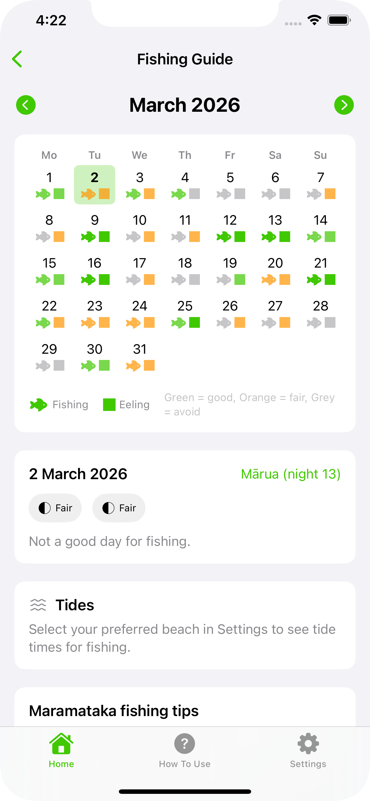 Marama fishing calendar