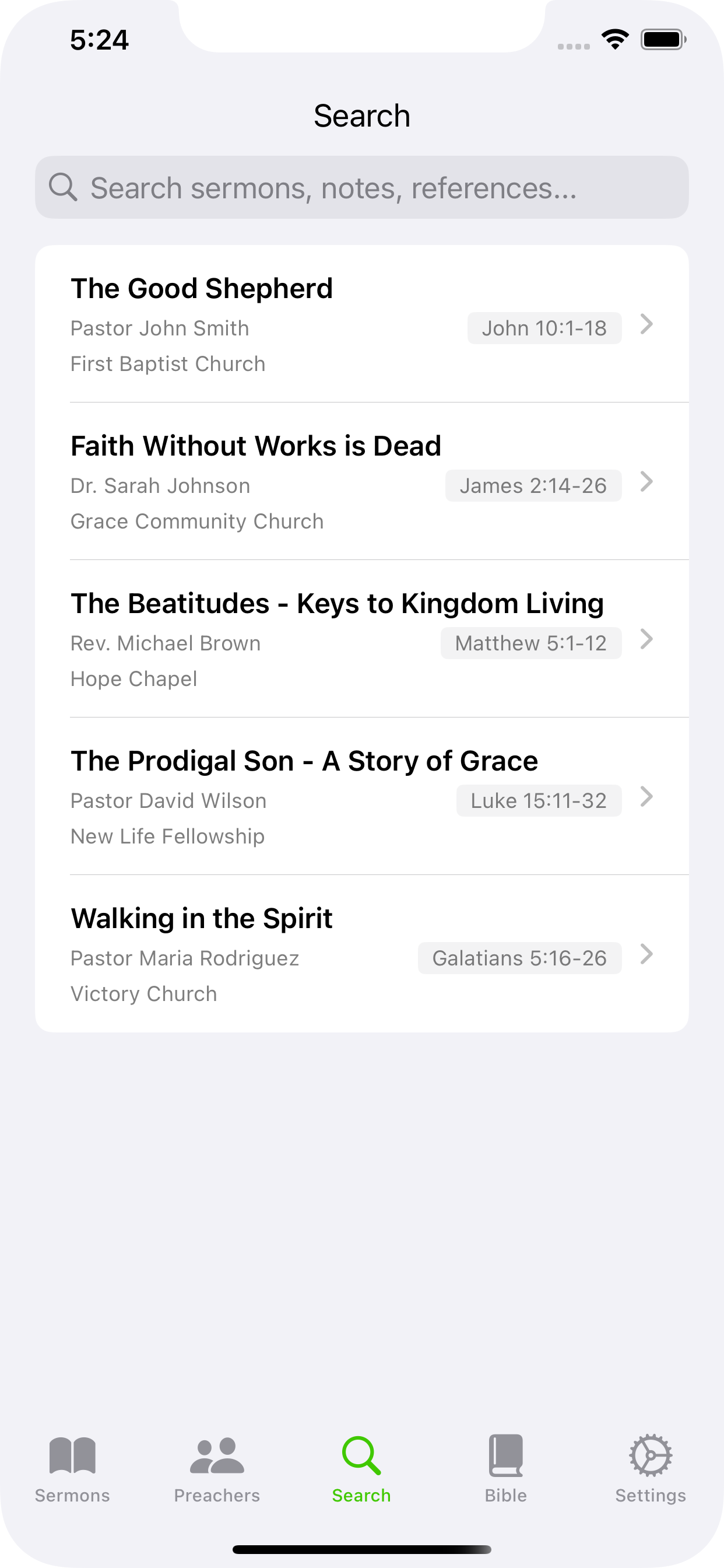 MySermonNotes search