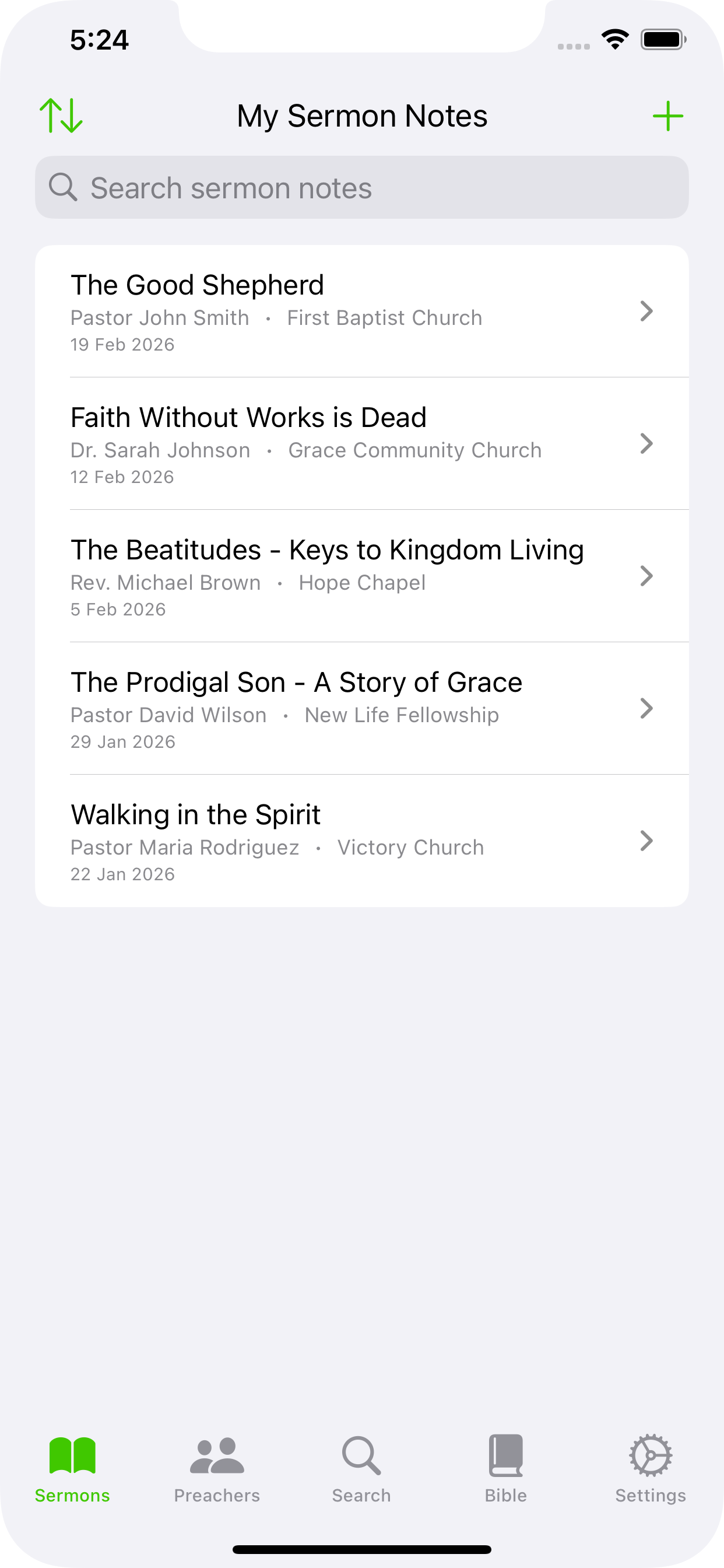 MySermonNotes sermon list