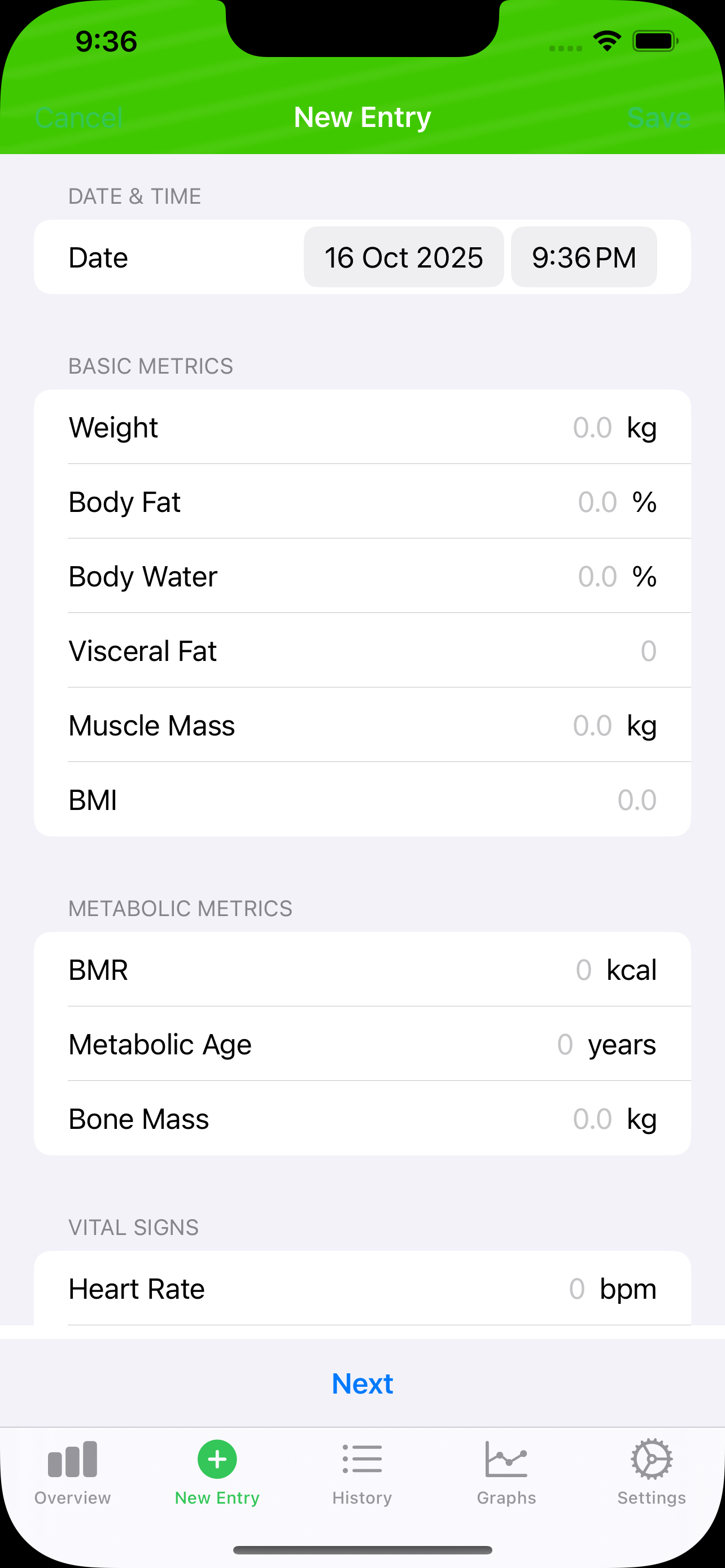 ScalesLog new measurement entry