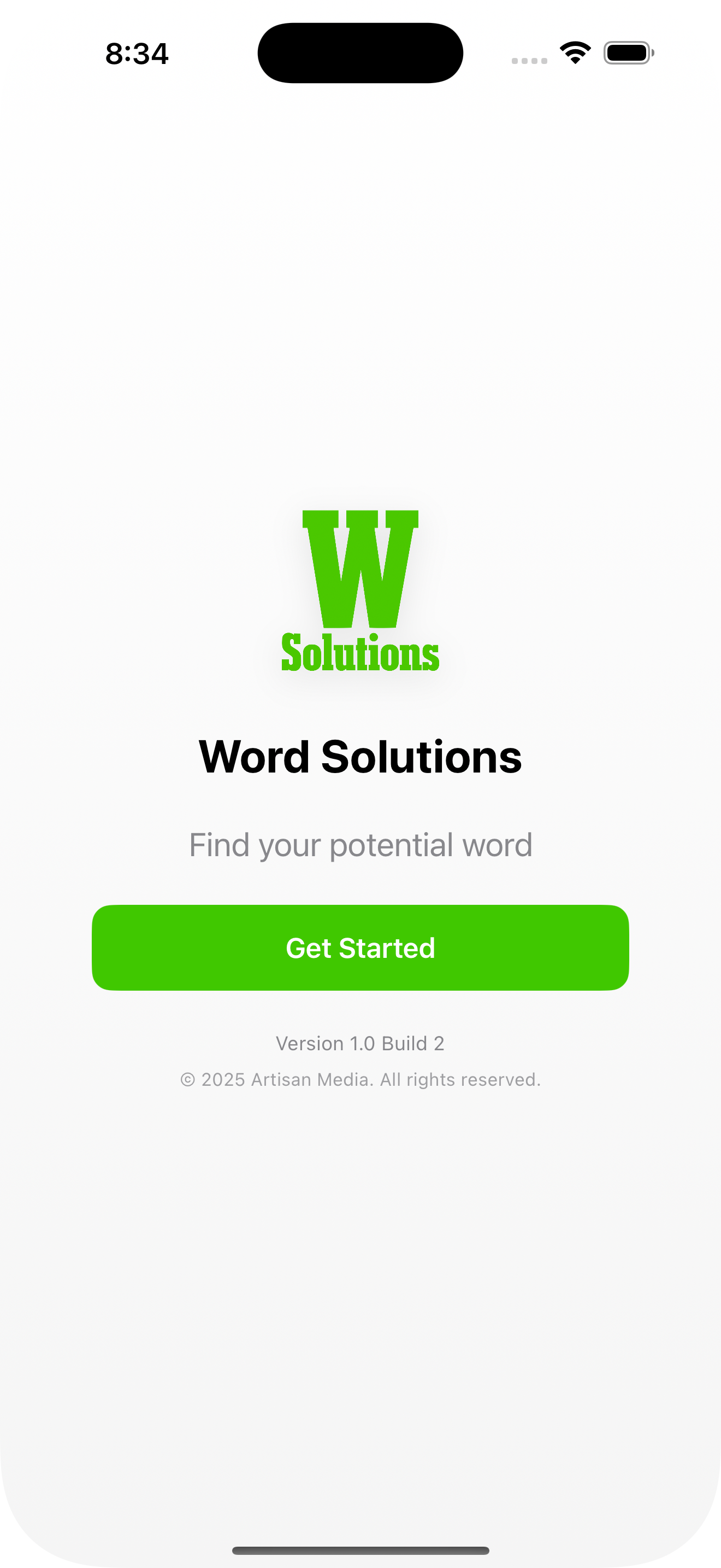 Word Solutions home screen