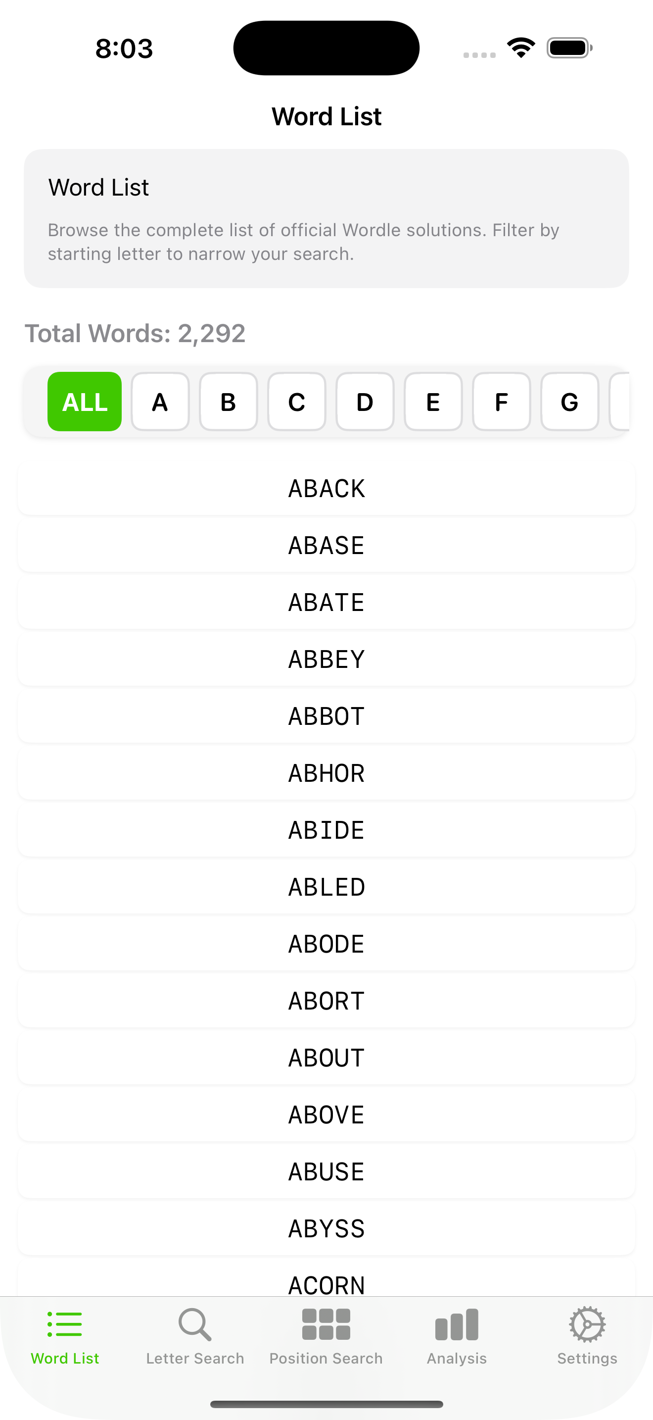 Word Solutions word list